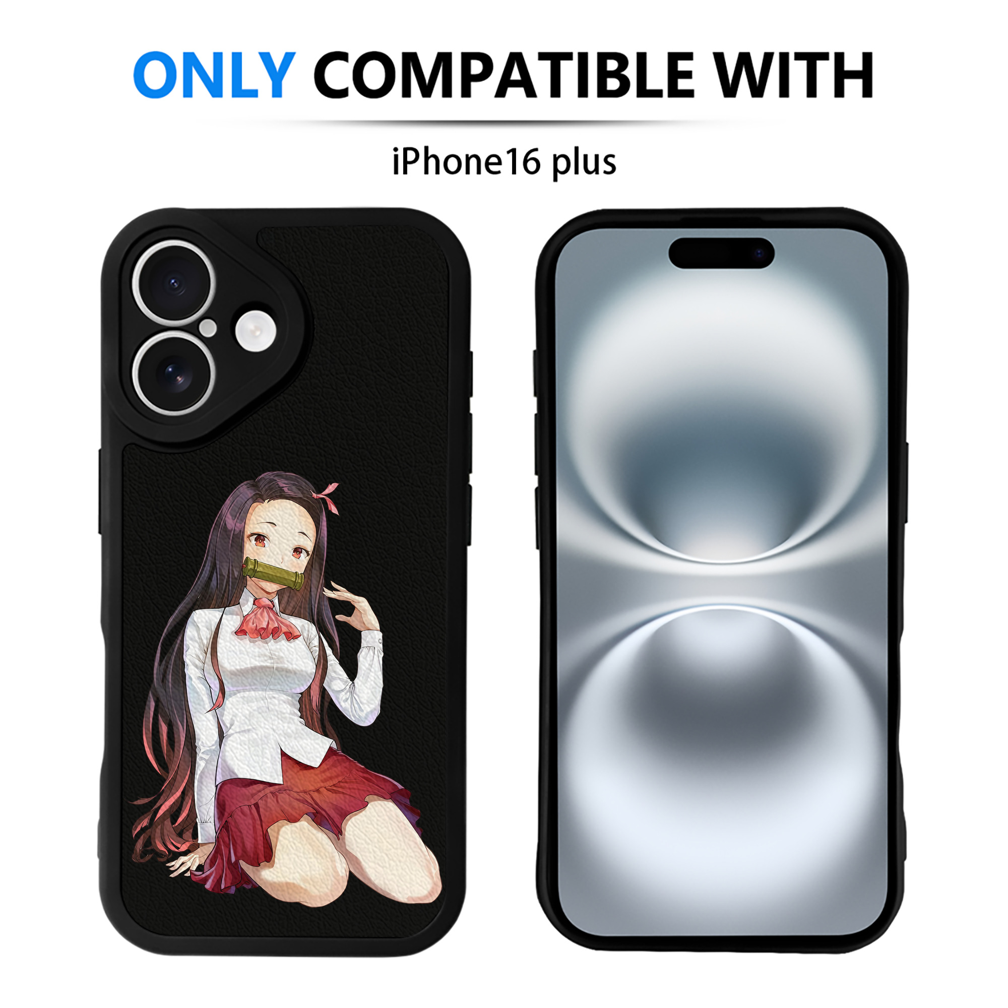 （画像用） 鬼滅の刃（きめつのやいば）竈門 禰󠄀豆子／かまど ねずこ Kamado Nezuko 【iPhone 16シリーズ対応】シリコンスマホケース（レザー調） 材質：シリコン